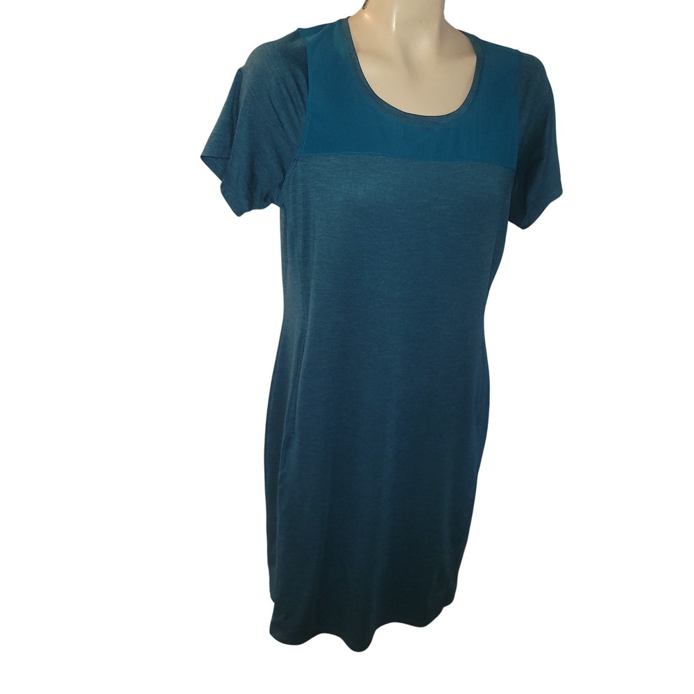 Columbia‎ Teal Blue Heathered Performance Dress Pockets Short Sleeve